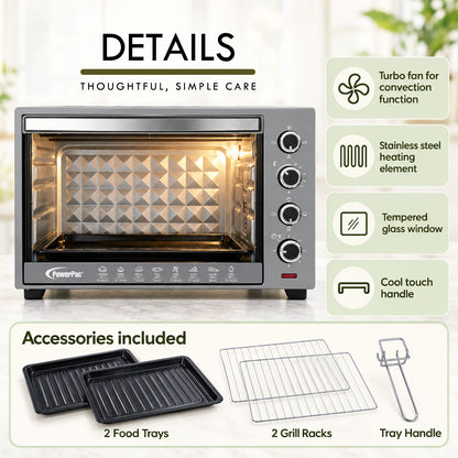 PowerPac Electric Oven 50L with Rotisserie & Convection Functions, 2 Trays & Wire Mesh (PPT45)