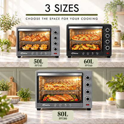 PowerPac Electric Oven 50L with Rotisserie & Convection Functions, 2 Trays & Wire Mesh (PPT45)