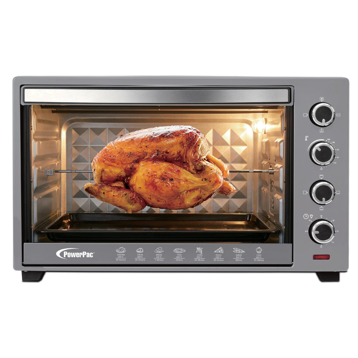 PowerPac Electric Oven 50L with Rotisserie & Convection Functions, 2 Trays & Wire Mesh (PPT45)