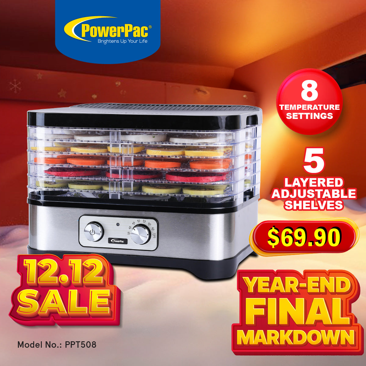 Food Dehydrator, Electric Food Dryer Machine for Home Commercial Multi Tier(PPT508)