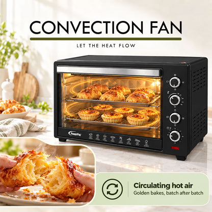 PowerPac Electric Oven 60L with Rotisserie & Convection Functions , 2 Trays & Wire Mesh (PPT60)