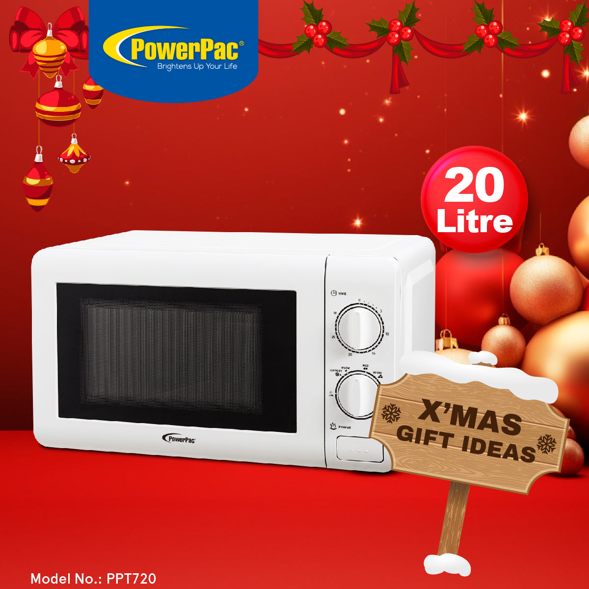 Microwave Oven 20L with 6 Power Level and Defrost Function (PPT720) White