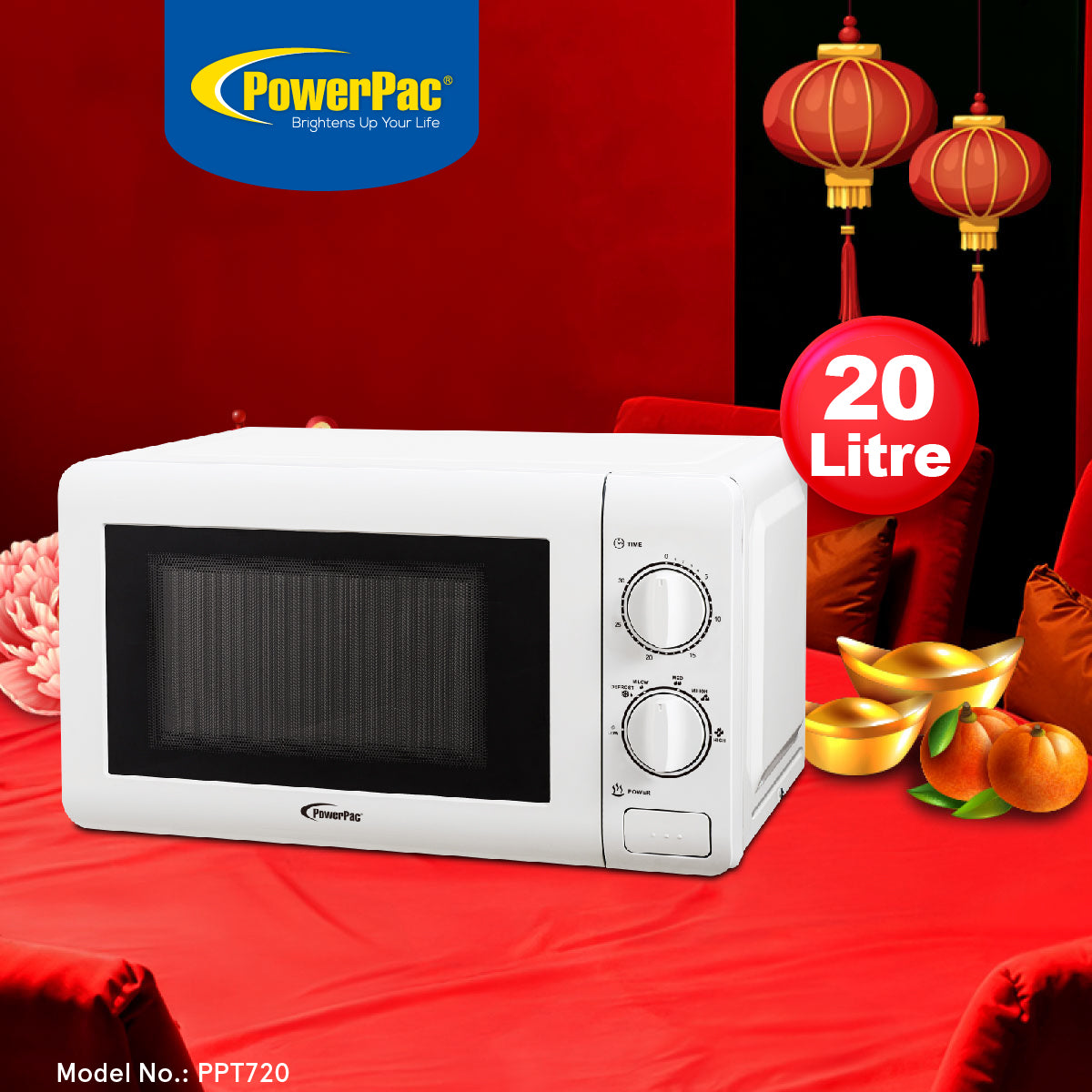 Microwave Oven 20L with 6 Power Level and Defrost Function (PPT720) White