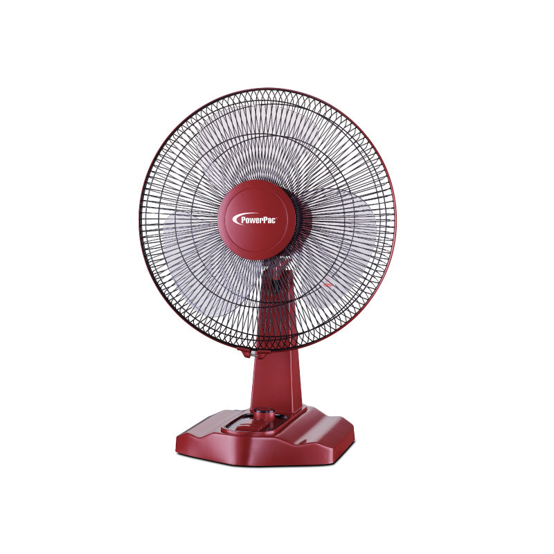 PowerPac 16" Desk Fan – High Velocity, Adjustable Tilt, Oscillation, Timer, Durable, Overheat Protection, 3-Speed, red, PPTF16