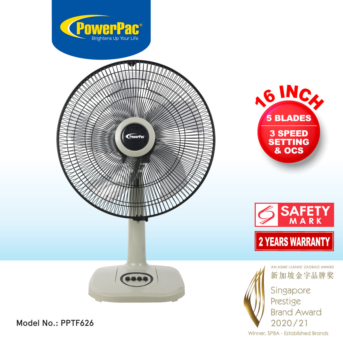16 inch Portable Fan, Desk fan, Table Fan with Oscillation (PPTF626)
