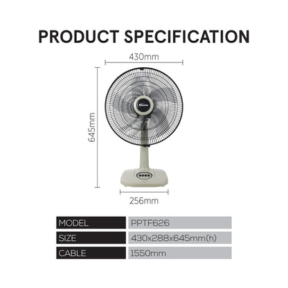 16 inch Portable Fan, Desk fan, Table Fan with Oscillation (PPTF626)