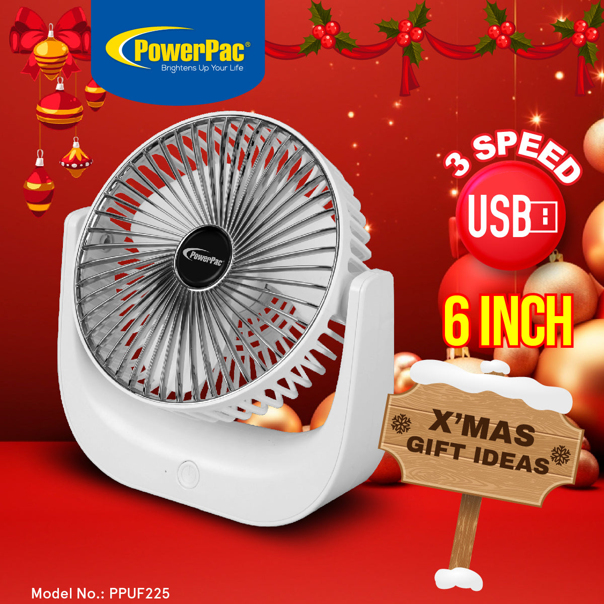 USB Fan, Desk Fan, Portable Fan, Rechargeable Fan with 3 speed setting (PPUF225) White