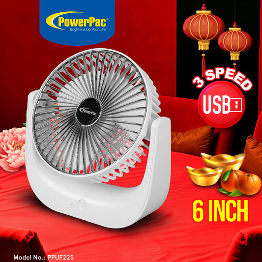 USB Fan, Desk Fan, Portable Fan, Rechargeable Fan with 3 speed setting (PPUF225) White