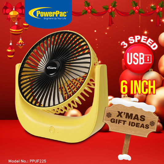 USB Fan, Desk Fan, Portable Fan, Rechargeable Fan with 3 speed setting (PPUF225) Yellow