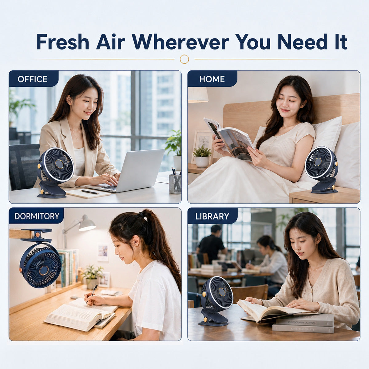 PowerPac 4" Clip/Desk Fan – USB, Rechargeable,3-Speed (PPUF226) White