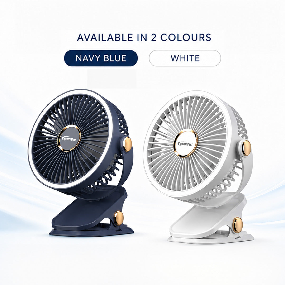 PowerPac 4" Clip/Desk Fan – USB, Rechargeable,3-Speed (PPUF226) White