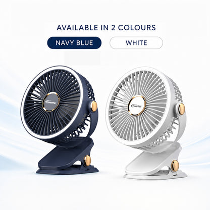 PowerPac 4" Clip/Desk Fan – USB, Rechargeable,3-Speed (PPUF226) White