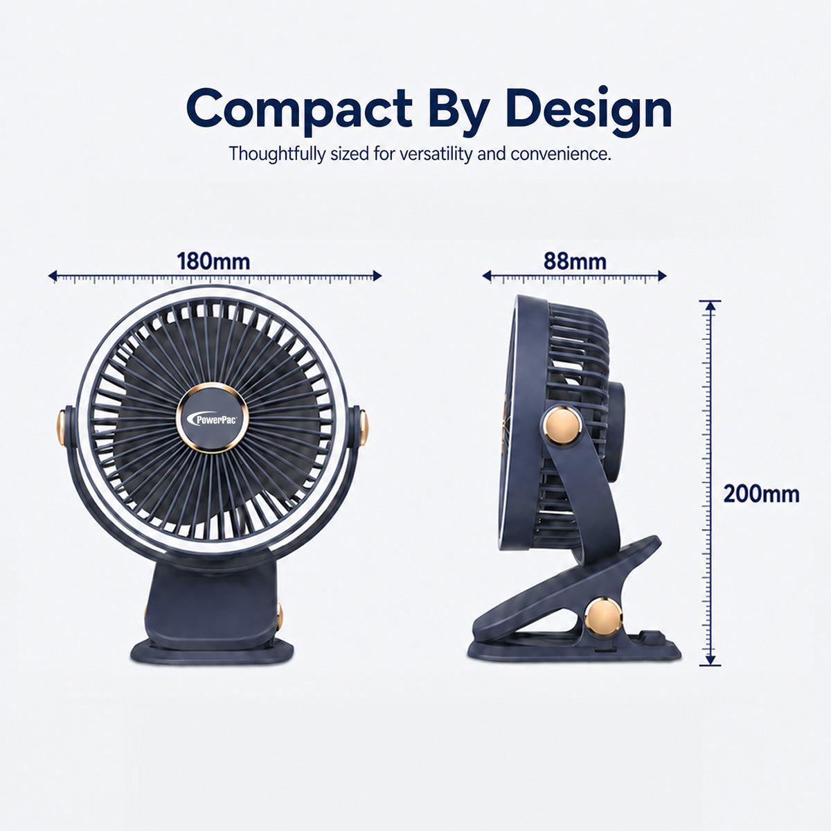 PowerPac 4" Clip/Desk Fan – USB, Rechargeable,3-Speed (PPUF226) White