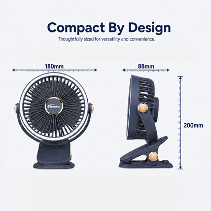 PowerPac 4" Clip/Desk Fan – USB, Rechargeable,3-Speed (PPUF226) White
