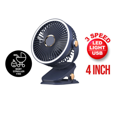 PowerPac 4" Clip/Desk Fan – USB, Rechargeable,3-Speed (PPUF226) Blue