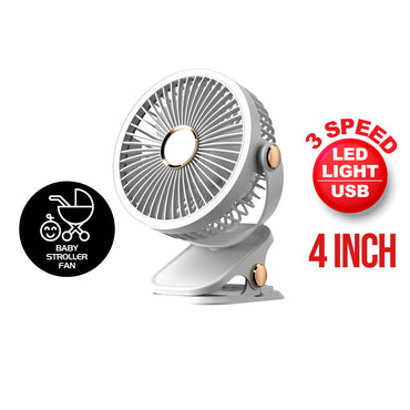 PowerPac 4" Clip/Desk Fan – USB, Rechargeable,3-Speed (PPUF226) White
