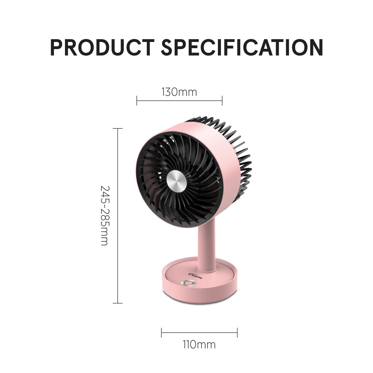 USB Fan, Rechargeable Fan , Desk Fan with 3 speed setting (PPUF230) Pink