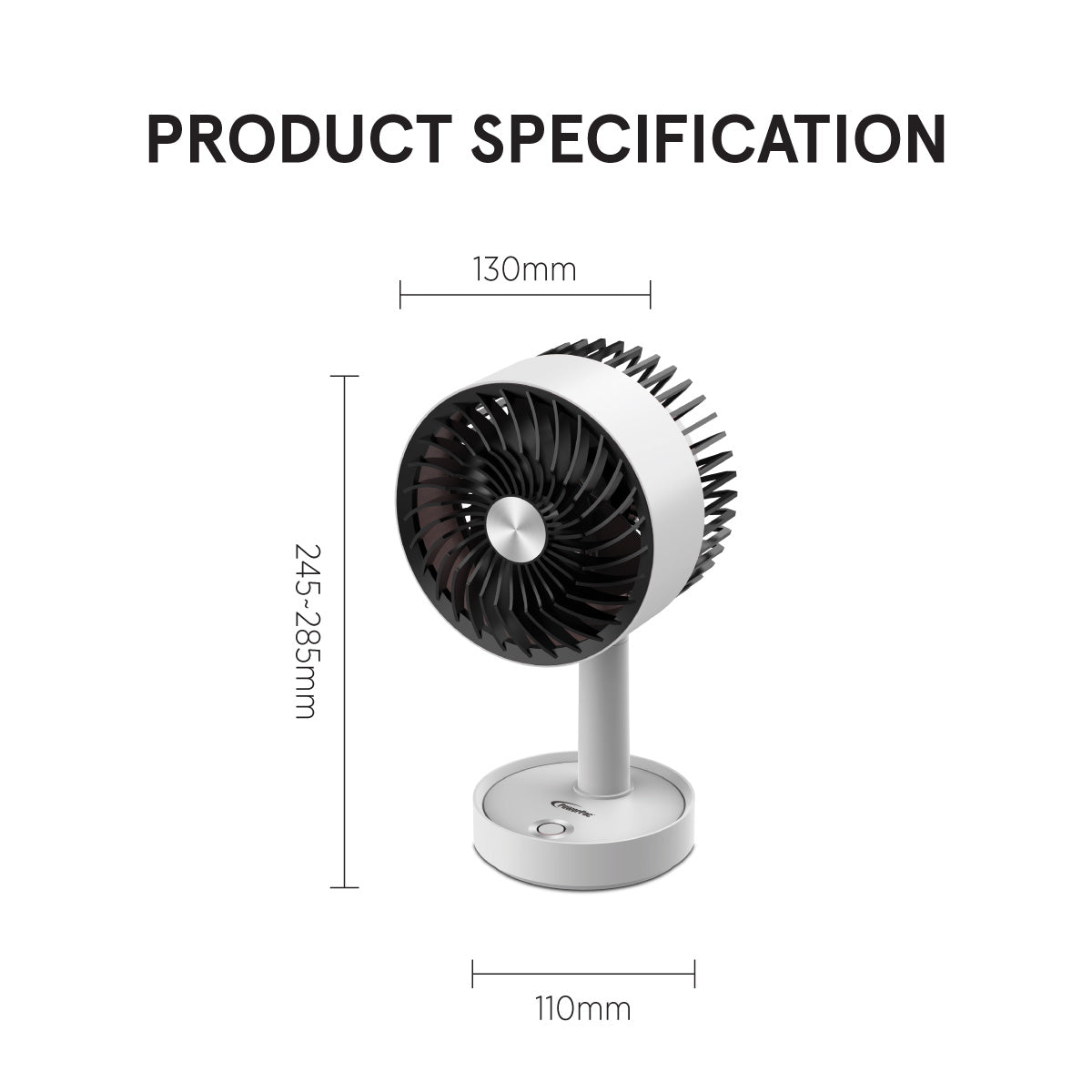 USB Fan, Rechargeable Fan , Desk Fan with 3 speed setting (PPUF230) White