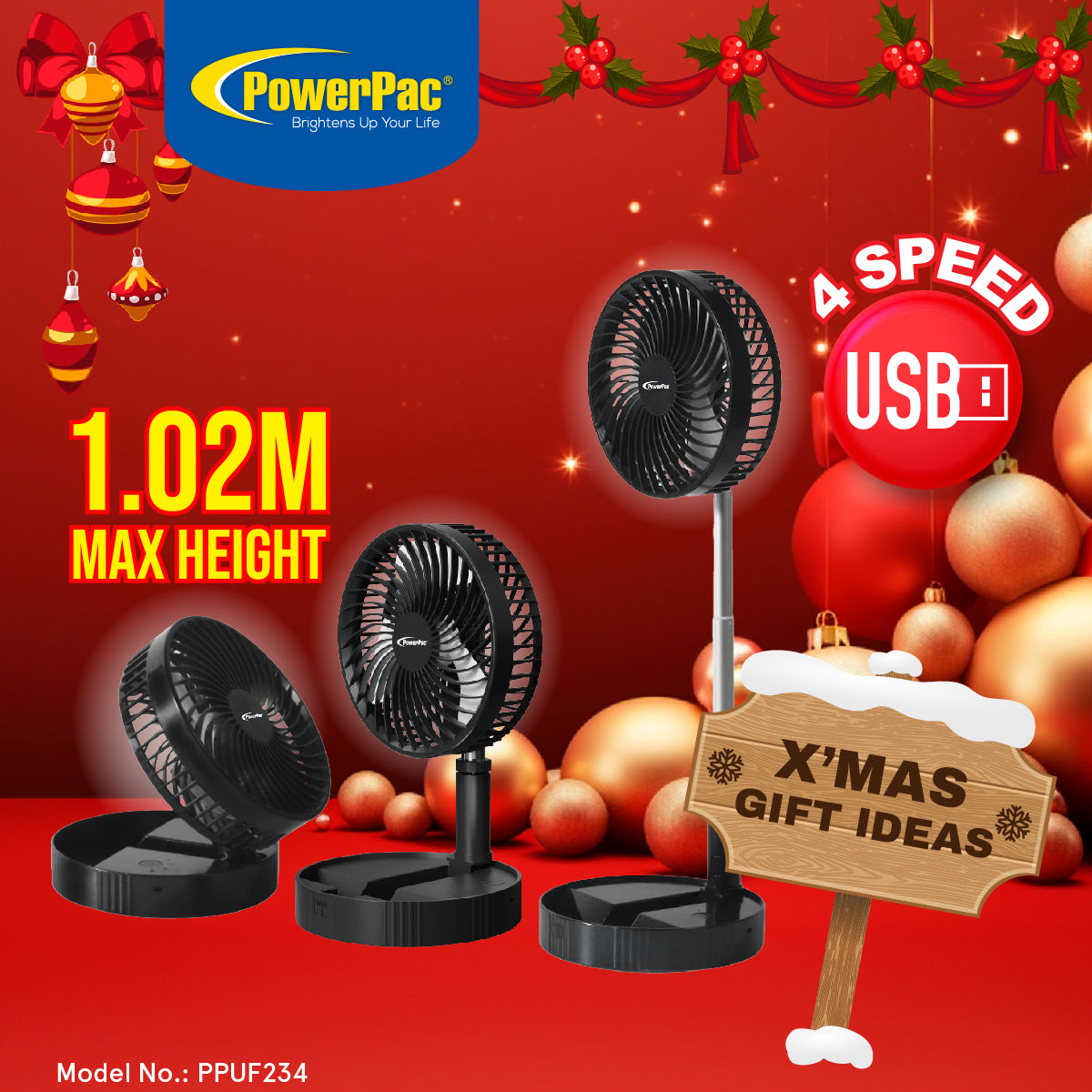 USB Fan, Stand Fan, Rechargeable Stand Fan, DC Stand Fan with 4 speed setting (PPUF234)