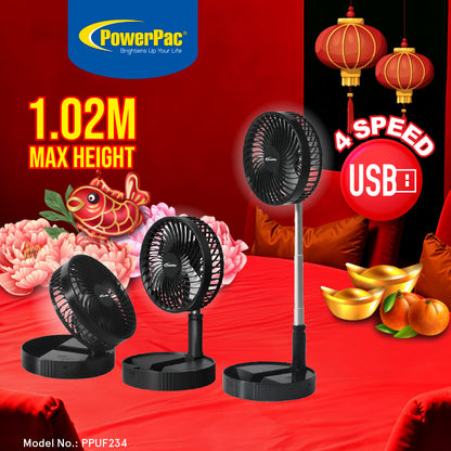 USB Fan, Stand Fan, Rechargeable Stand Fan, DC Stand Fan with 4 speed setting (PPUF234)