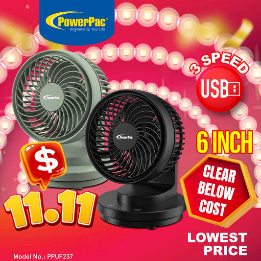 USB Fan, Desk Fan, Portable Fan with 3 speed setting and oscillation (PPUF237) Green