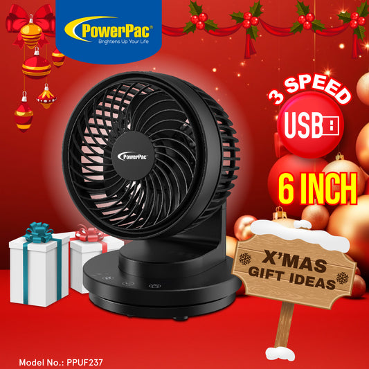 USB Fan, Desk Fan, Portable Fan with 3 speed setting and oscillation (PPUF237) Black