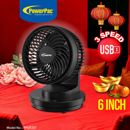 USB Fan, Desk Fan, Portable Fan with 3 speed setting and oscillation (PPUF237) Black