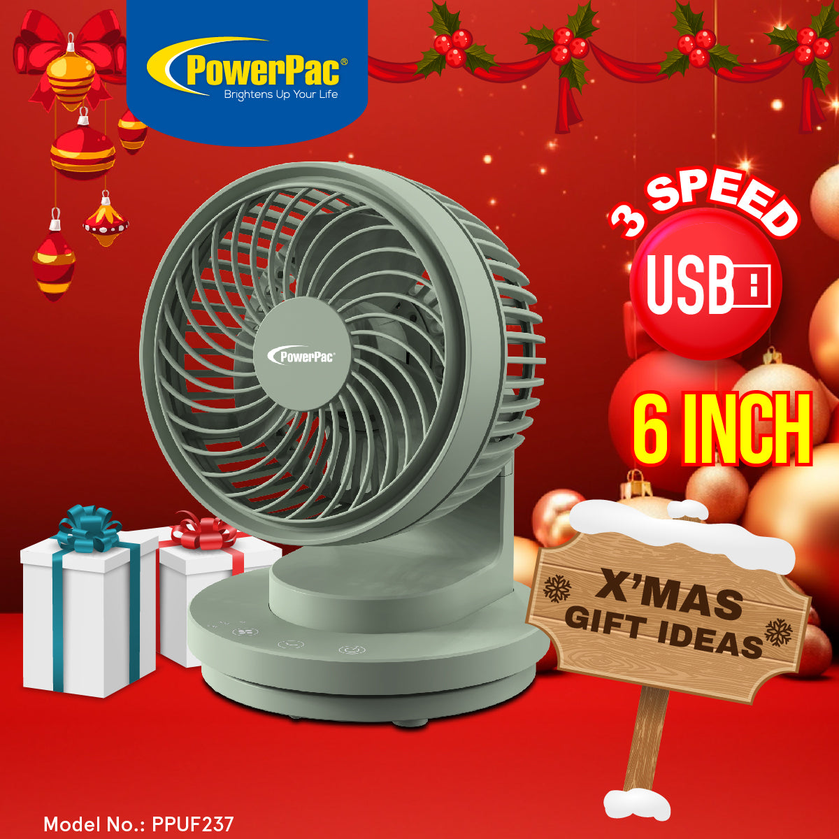 USB Fan, Desk Fan, Portable Fan with 3 speed setting and oscillation (PPUF237) Green