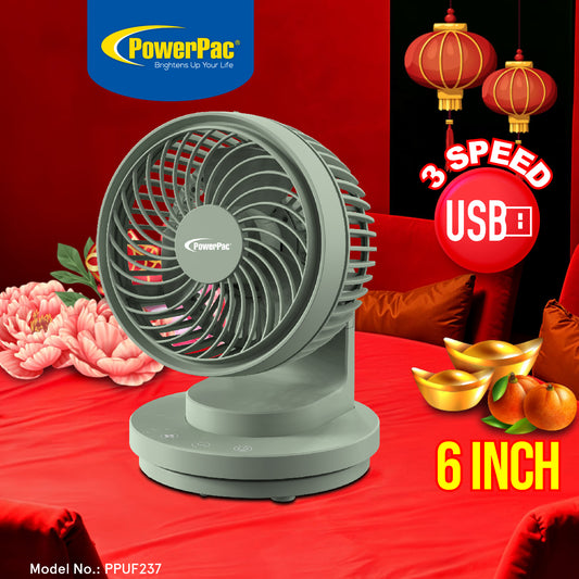 USB Fan, Desk Fan, Portable Fan with 3 speed setting and oscillation (PPUF237) Green