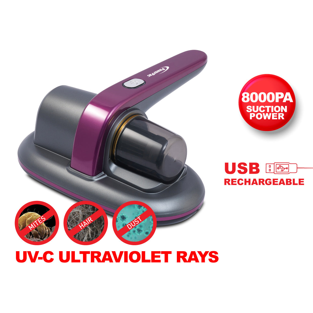 Cordless Dust Mite Vacuum Cleaner UV Anti-Dust mite Mattress Bed Sofa Handheld House (PPV1023)