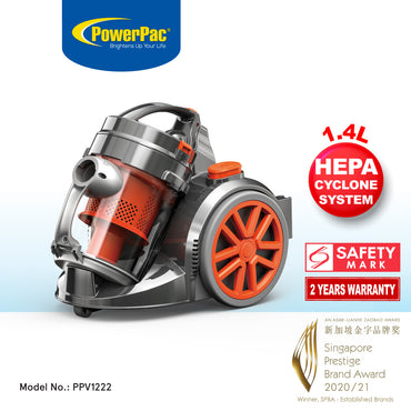 PowerPac Bagless Vacuum, Cyclone Vacuum Cleaner, Vacuum Cleaner with HEPA Filter 1200 Watts (PPV1222)
