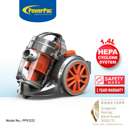 PowerPac Bagless Vacuum, Cyclone Vacuum Cleaner, Vacuum Cleaner with HEPA Filter 1200 Watts (PPV1222)