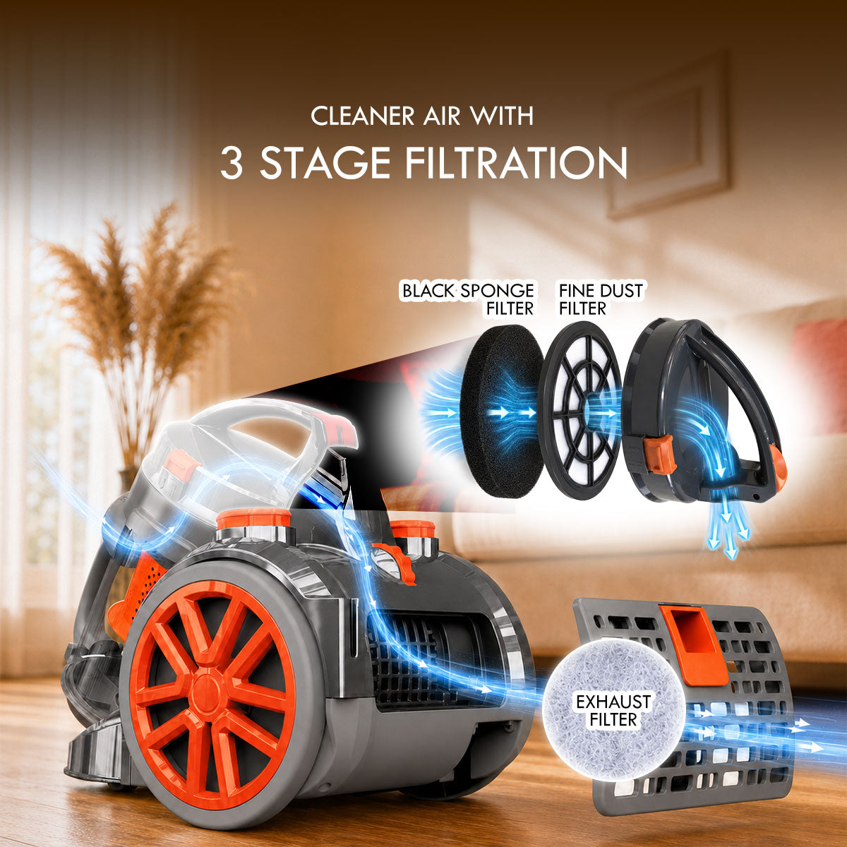 PowerPac Bagless Vacuum, Cyclone Vacuum Cleaner, Vacuum Cleaner with HEPA Filter 1200 Watts (PPV1222)