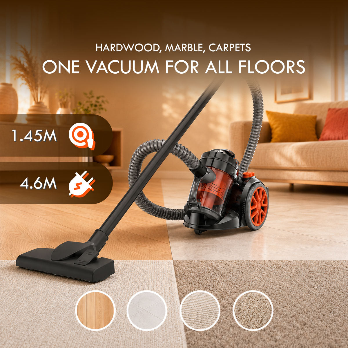 PowerPac Bagless Vacuum, Cyclone Vacuum Cleaner, Vacuum Cleaner with HEPA Filter 1200 Watts (PPV1222)