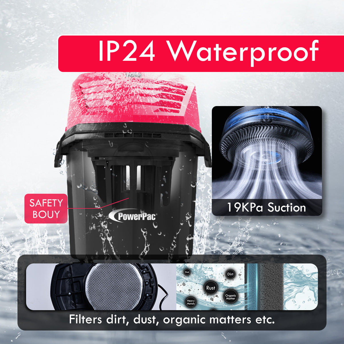 Wet & Dry Vacuum Cleaner, Bagless Vacuum Cleaner, Powerful Vacuum Cleaner 19KPa Suction (PPV1255)