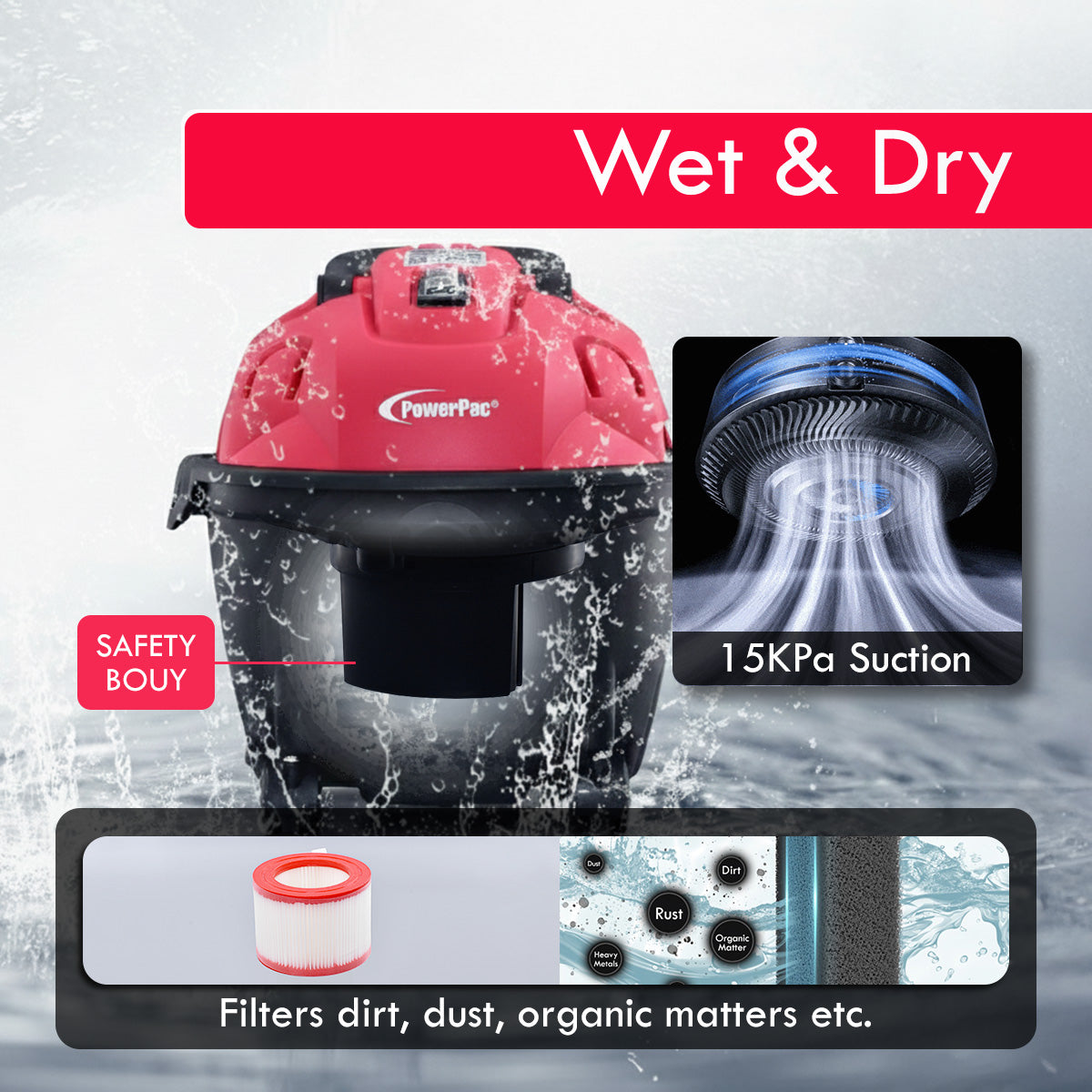 Wet & Dry Vacuum Cleaner, Bagless Vacuum Cleaner, Powerful Vacuum Cleaner (PPV1500)