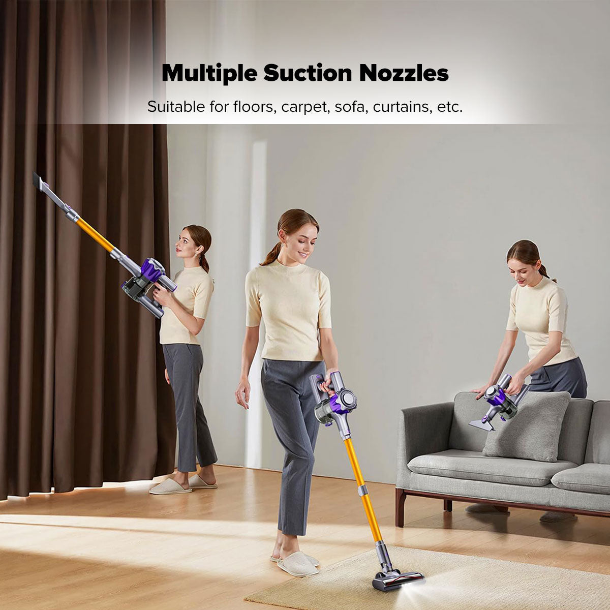 Cordless Stick Vacuum Cleaner, Handheld Stick Vacuum with Motorized Floor Brush, LED Headlight and Flexible Floor Brush (PPV3900)