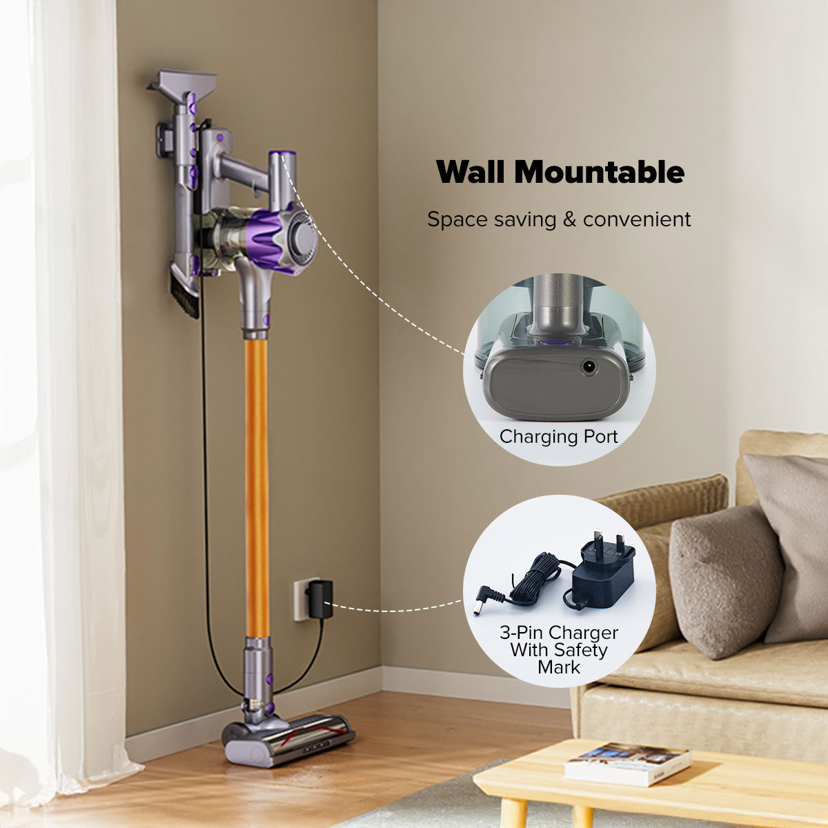 Cordless Stick Vacuum Cleaner, Handheld Stick Vacuum with Motorized Floor Brush, LED Headlight and Flexible Floor Brush (PPV3900)