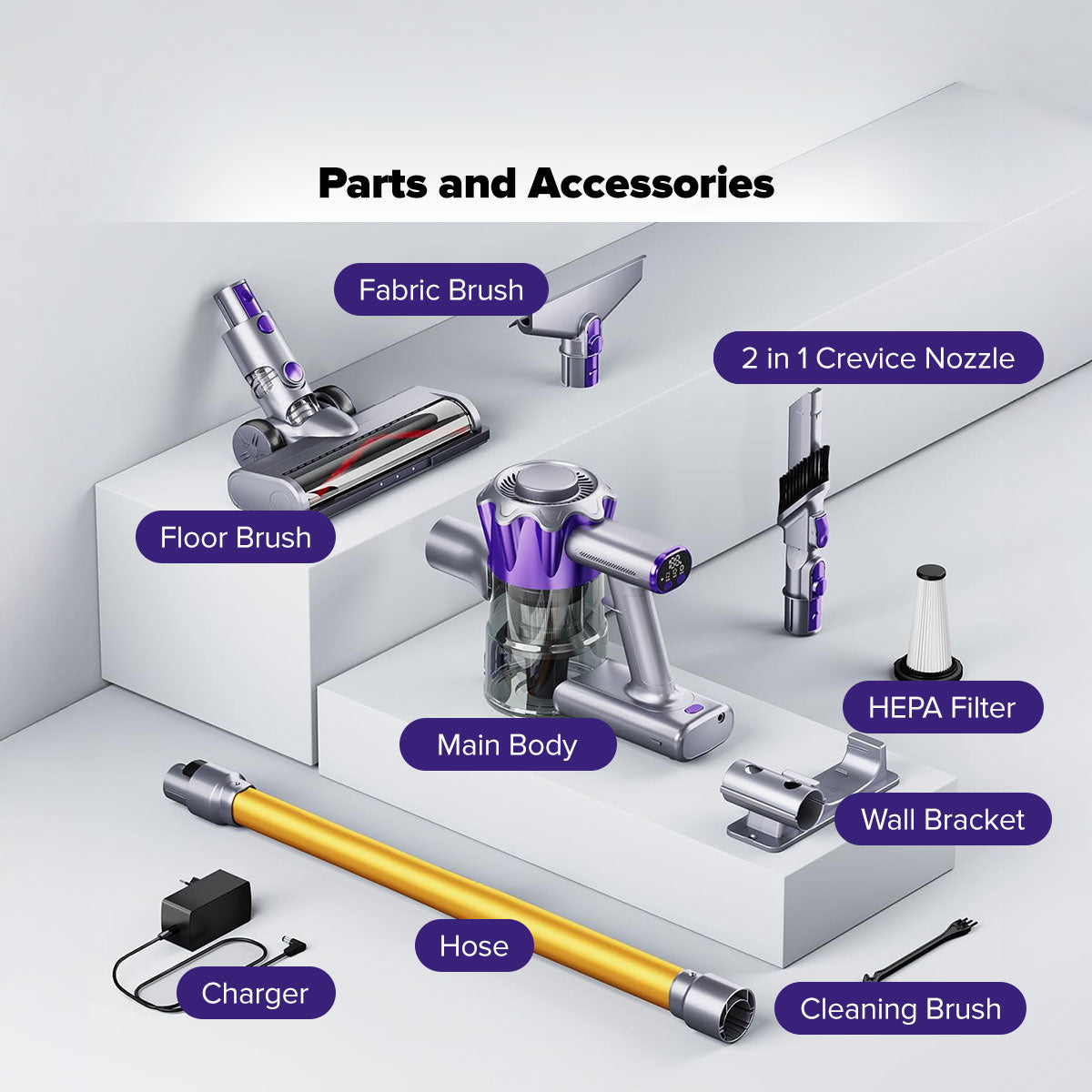 Cordless Stick Vacuum Cleaner, Handheld Stick Vacuum with Motorized Floor Brush, LED Headlight and Flexible Floor Brush (PPV3900)