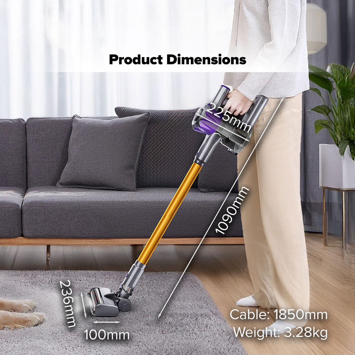 Cordless Stick Vacuum Cleaner, Handheld Stick Vacuum with Motorized Floor Brush, LED Headlight and Flexible Floor Brush (PPV3900)