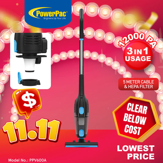 Handheld vacuum cleaner, Stick Vacuum Cleaner, Bagless Vacuum Cleaner with HEPA filter 600 Watts (PPV600A)