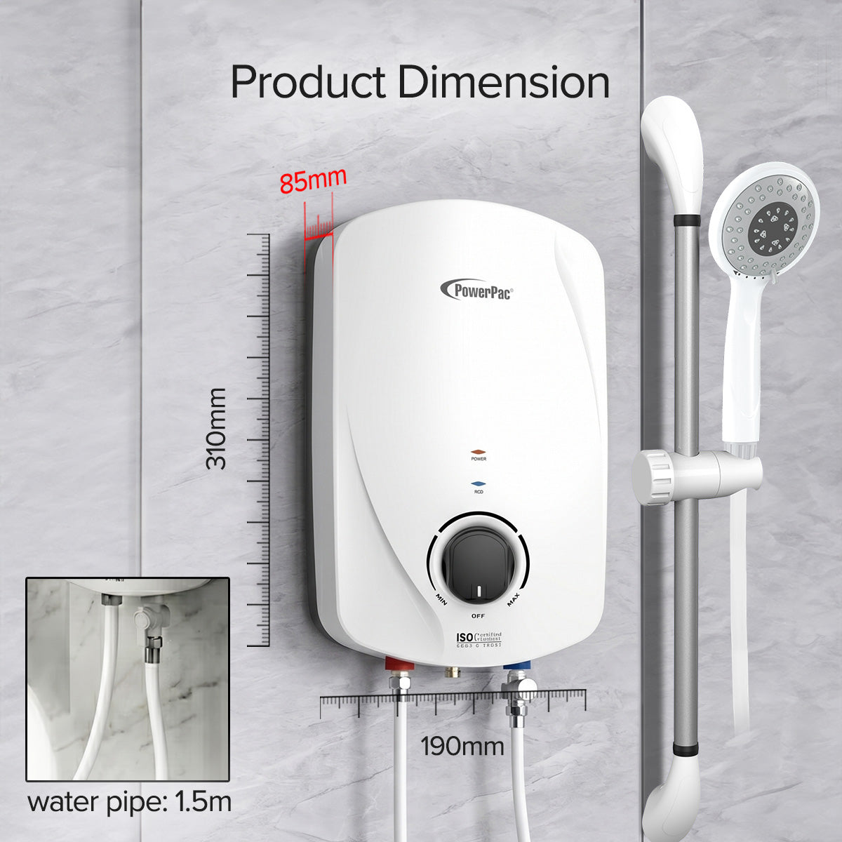 Instant Water Heater with Shower Set, Shower Heater 2.5L/Min, 3300W (PPW717)