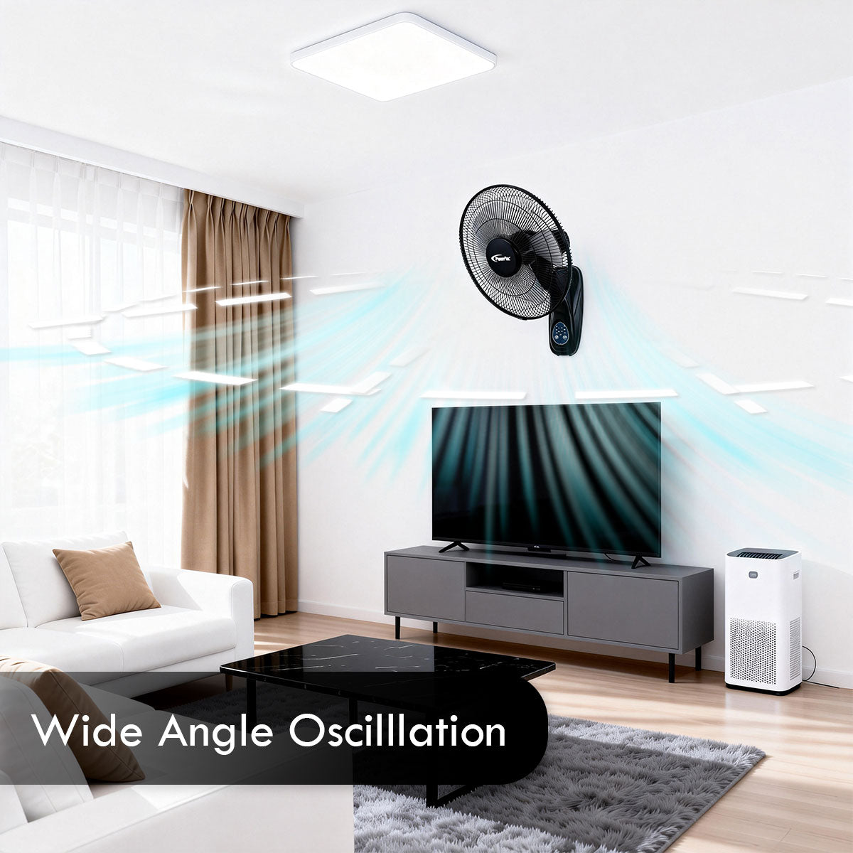 16" Wall Fan – Remote Control, Adjustable Tilt, Wide Oscillation, Safe & Easy Installation, Thermal Protection, 3-Speed, black, PPWF40R