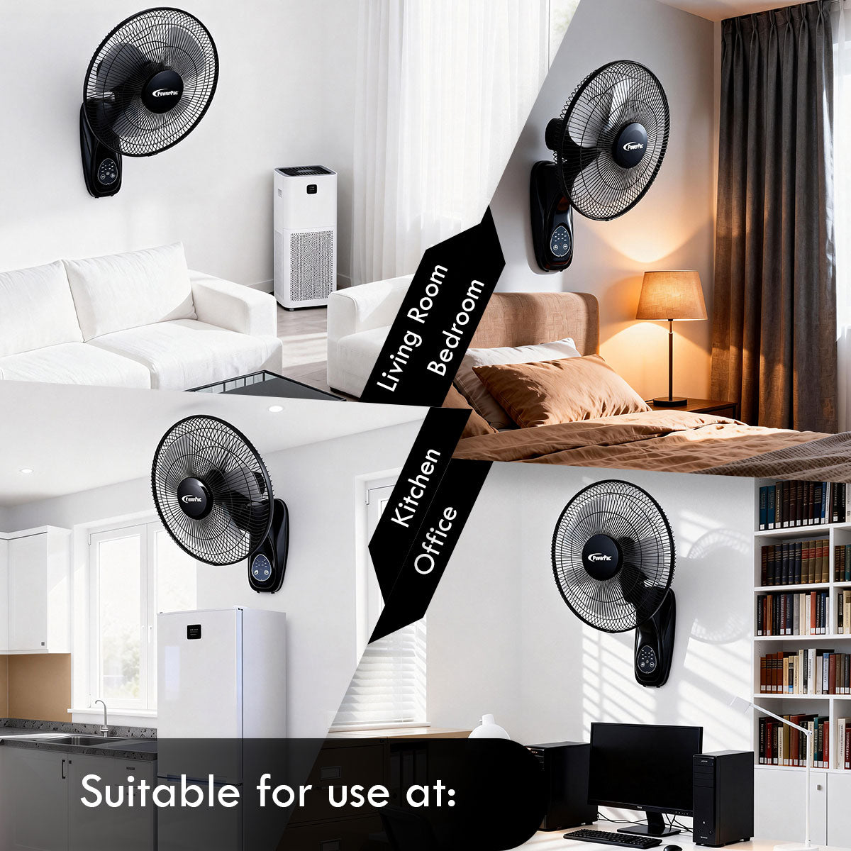 16" Wall Fan – Remote Control, Adjustable Tilt, Wide Oscillation, Safe & Easy Installation, Thermal Protection, 3-Speed, black, PPWF40R