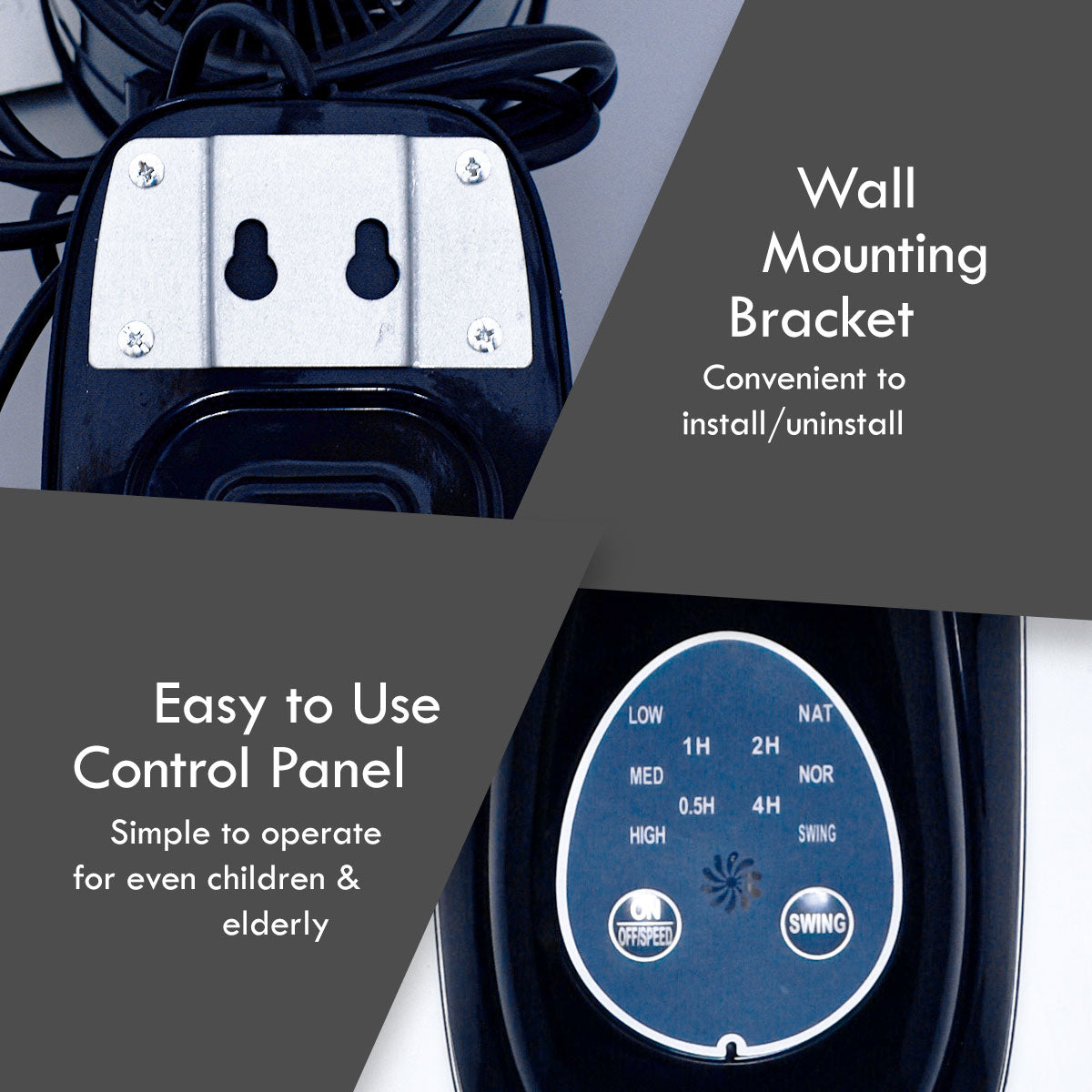 16" Wall Fan – Remote Control, Adjustable Tilt, Wide Oscillation, Safe & Easy Installation, Thermal Protection, 3-Speed, black, PPWF40R