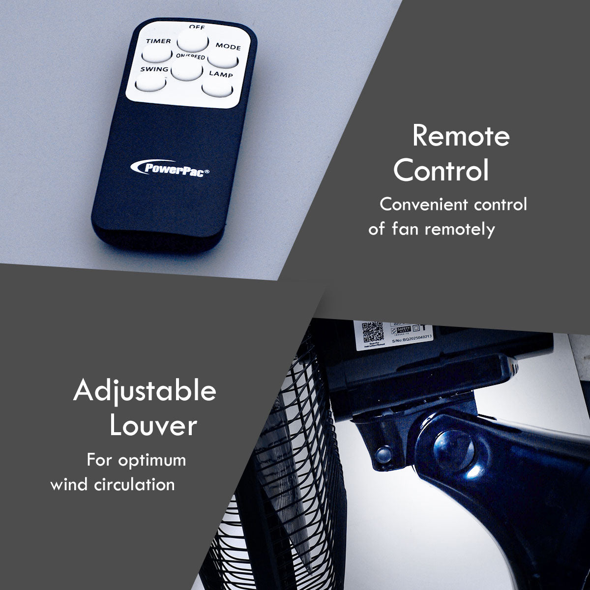 16" Wall Fan – Remote Control, Adjustable Tilt, Wide Oscillation, Safe & Easy Installation, Thermal Protection, 3-Speed, black, PPWF40R