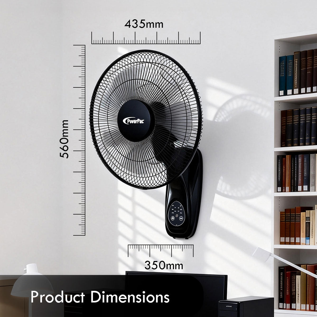 16" Wall Fan – Remote Control, Adjustable Tilt, Wide Oscillation, Safe & Easy Installation, Thermal Protection, 3-Speed, black, PPWF40R