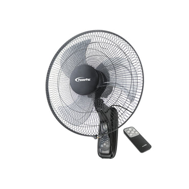 16" Wall Fan – Remote Control, Adjustable Tilt, Wide Oscillation, Safe & Easy Installation, Thermal Protection, 3-Speed, black, PPWF40R