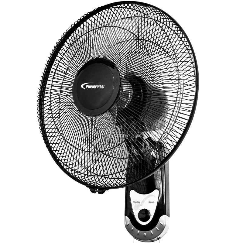 16" Wall Fan – Adjustable Tilt, Wide Oscillation, Safe & Easy Installation, Thermal Protection, 3-Speed, black, PPWF40