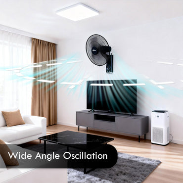 18" Wall Fan – Remote Control, Adjustable Tilt, Oscillation, Safe & Easy Installation, Thermal Protection, 3-Speed, black, PPWF98R